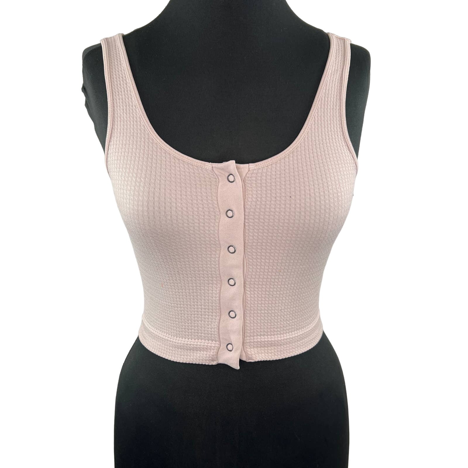 Aeropostale Seriously Soft Light Pink Waffle Knit Scoop Neck Snap Up Crop Top Xs